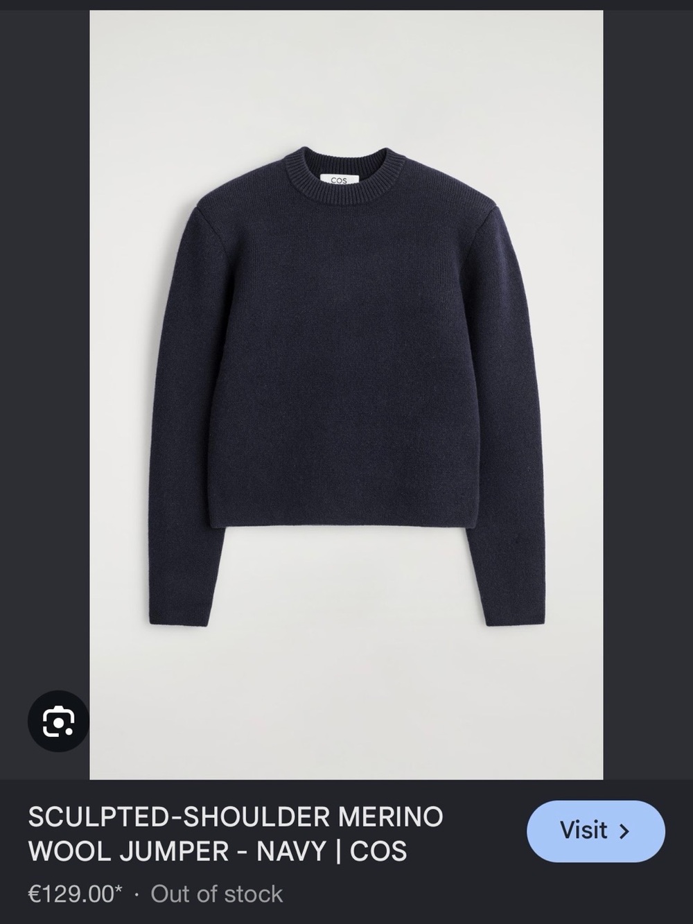 COS Sculpted Shoulder Merino Wool Navy Sweater XS - Picture 2 of 8